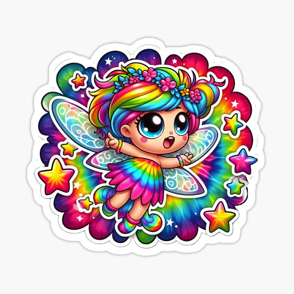 Item preview, Tie Dye Rainbow Fairy, Cute Little Girl, Girl Cartoon, Gift for Child, Colorful designed and sold by Anticulture.