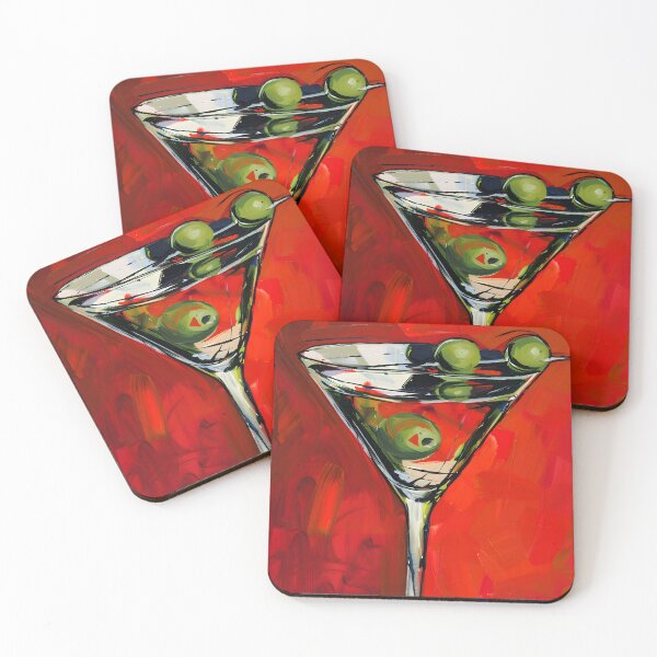 Item preview, Energetic Martini Splash- Vibrant Glass with Three Olives on Abstract Red Abstract AI Generated Art designed and sold by OlfactoART Studio.