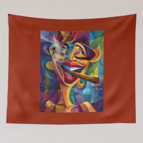 Item preview, Vibrant Charisma- Abstract- Caricature Style Portrait of Woman with Dramatic Cigar designed and sold by OlfactoART Studio.