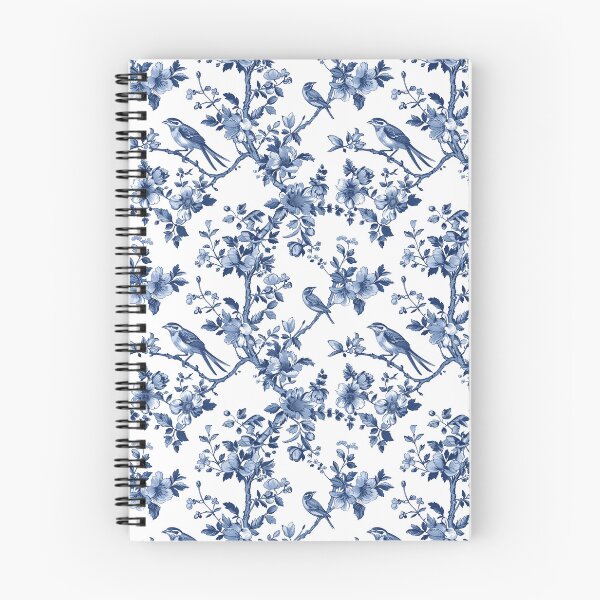 Artikelvorschau, Toile de Jouy Vintage Blumenmuster. Aquarell blaue Blumen und Vögel auf weißem Hintergrund entworfen und verkauft von Yoursprint.