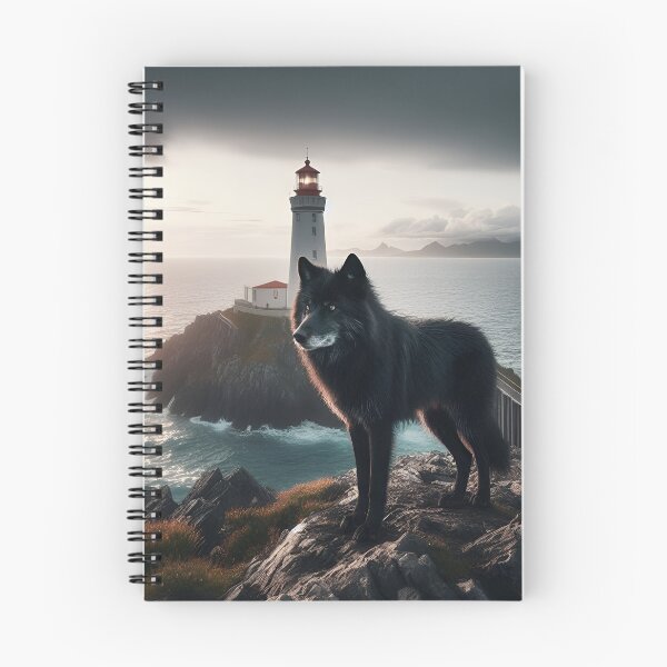 Item preview, A black wolf against the background of the sea at the lighthouse. designed and sold by ART-POD-PL.