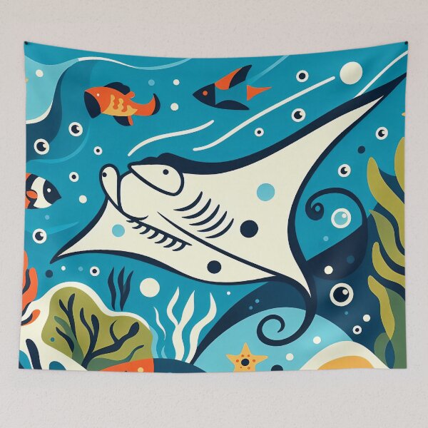 Item preview, Copy of manta ray colorful style with some sea creatures designed and sold by zzinthestore.
