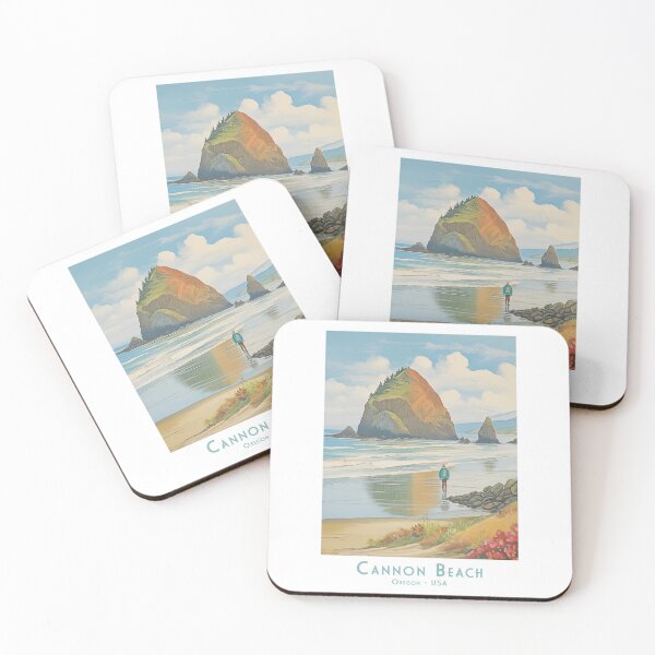 Item preview, Cannon Beach, Oregon retro travel poster – Minimalistic vintage view designed and sold by pod24.