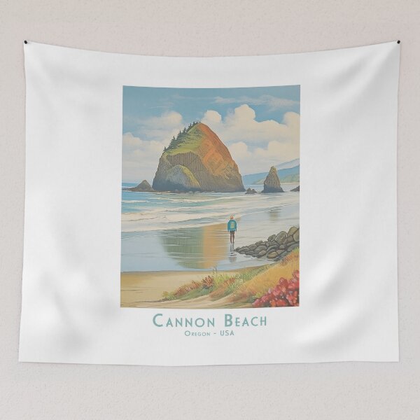 Item preview, Cannon Beach, Oregon retro travel poster – Minimalistic vintage view designed and sold by pod24.