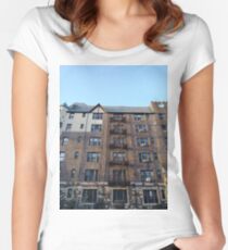 Building, Skyscraper, New York, Manhattan, Street, Pedestrians, Cars, Towers Women's Fitted Scoop T-Shirt