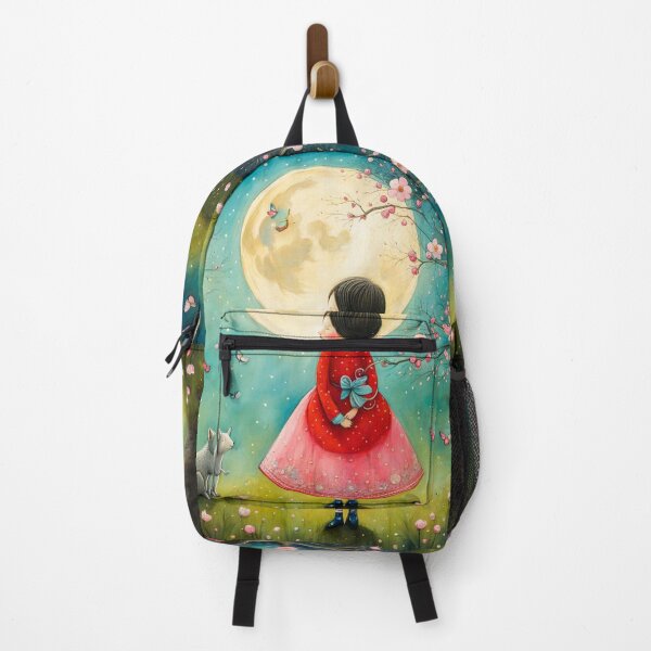 Item preview, A Girl in rhe Sakura Garden Under the Moon Shines Through Cherry Blossom - Whimsical Illustration, designed and sold by MyArt23.