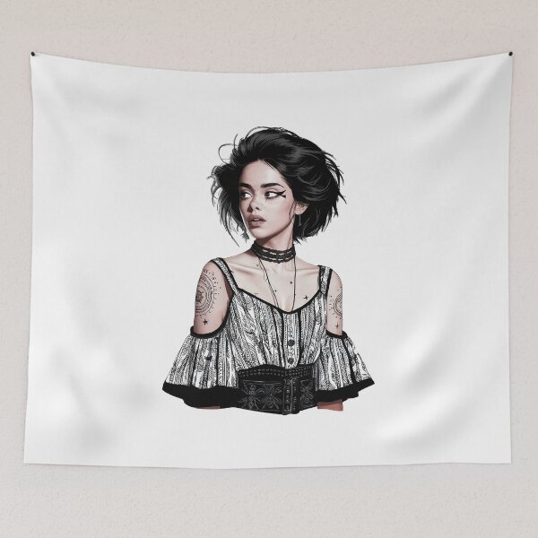 Item preview, astrological tattoos dark-haired young woman designed and sold by 90's Misaki.