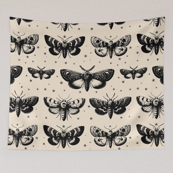 Item preview, Moth art, cottagecore Sfingide Acherontia atropos, with stars, witch, Halloween, magic, witchcraft, Wicca designed and sold by Collagedream.