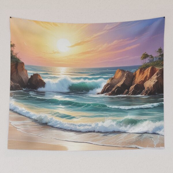 Item preview, Beautiful sea beach view acrylic painting print design  designed and sold by Anshu3813.