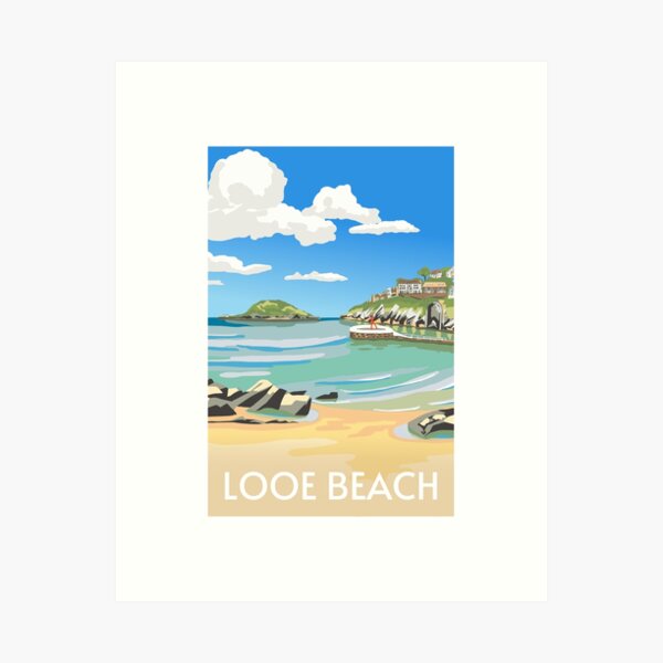 Item preview, Looe Beach Travel Poster Banjo Pier Cornwall designed and sold by REVELartdesign.