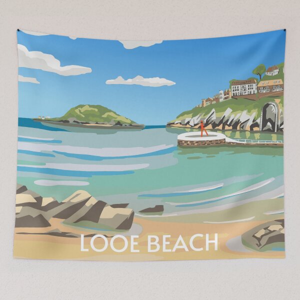 Item preview, Looe Beach Travel Poster Banjo Pier Cornwall designed and sold by REVELartdesign.