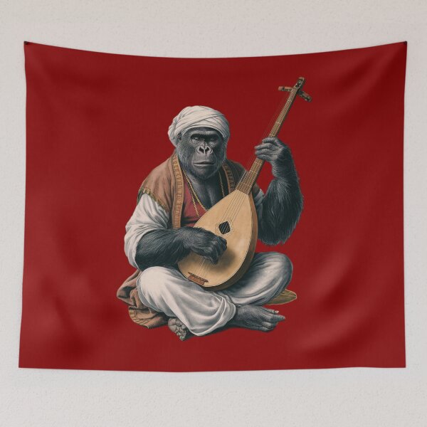 Item preview, Gorilla holdin a long stringed musical instrument designed and sold by 123ks.