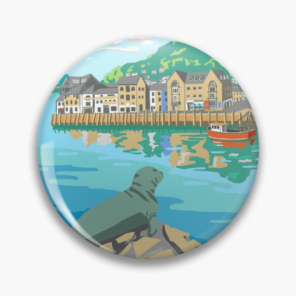 Item preview, Looe Quayside Cornwall Nelson Seal Travel Poster Art designed and sold by REVELartdesign.