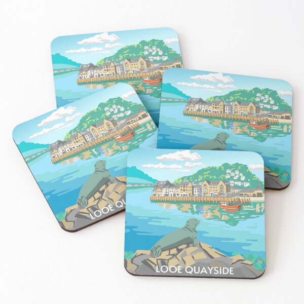 Item preview, Looe Quayside Cornwall Nelson Seal Travel Poster Art designed and sold by REVELartdesign.