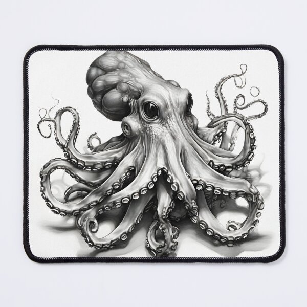 Item preview, Black and white Octopus pencil drawing designed and sold by Pencil-Art.