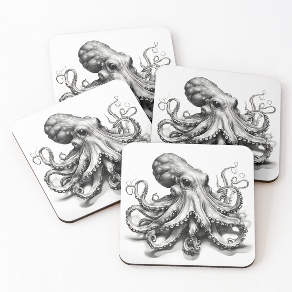 Item preview, Black and white Octopus pencil drawing designed and sold by Pencil-Art.