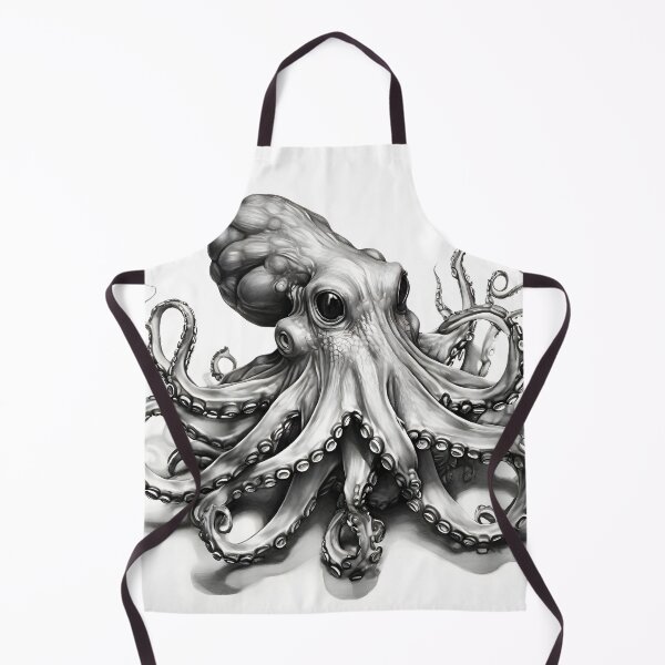 Item preview, Black and white Octopus pencil drawing designed and sold by Pencil-Art.