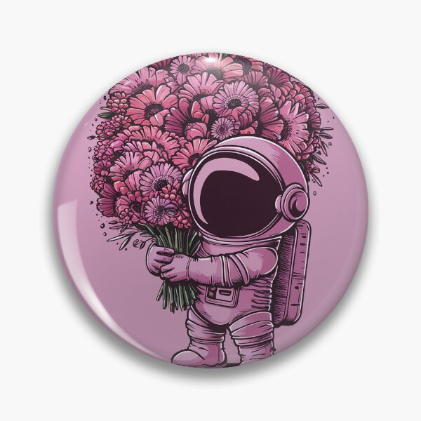 Item preview, super cute and mischievous astronaut holds a giant flowers bouquet. designed and sold by 90's Misaki.