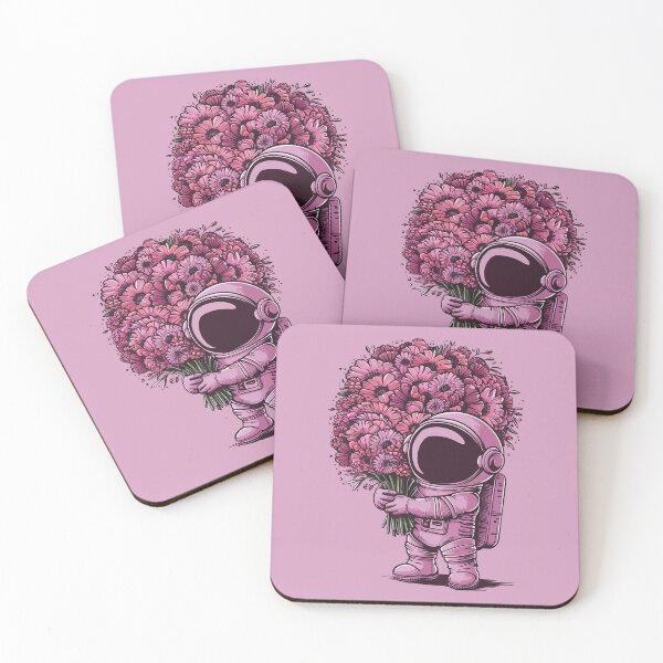 Item preview, super cute and mischievous astronaut holds a giant flowers bouquet. designed and sold by 90's Misaki.