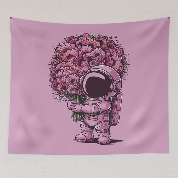 Item preview, super cute and mischievous astronaut holds a giant flowers bouquet. designed and sold by 90's Misaki.