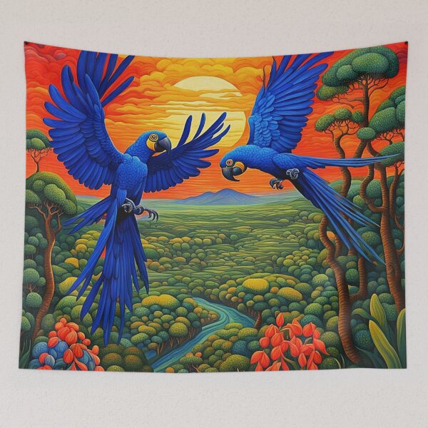 Item preview, Hyacinth Macaws over jungle trees designed and sold by George Hutton Hunter.