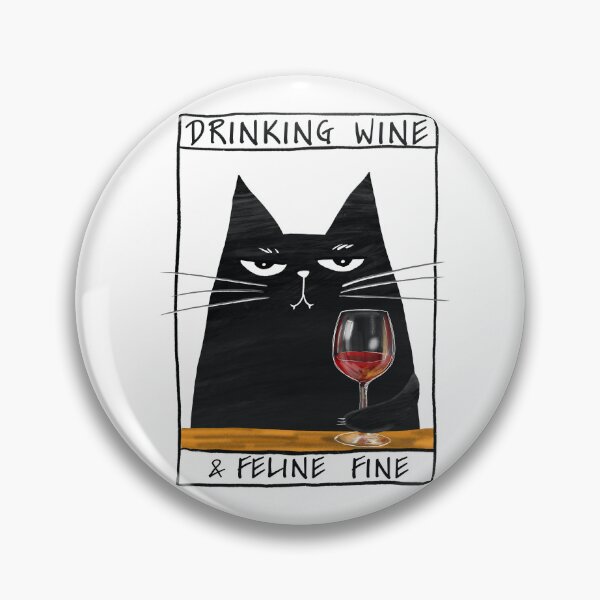 Item preview, Funny black cat and inscription "Drinking wine" designed and sold by Makitsu Neko.