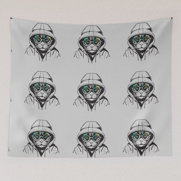 Item preview, Hacker cat wearing a sweatshirt designed and sold by mando24895.