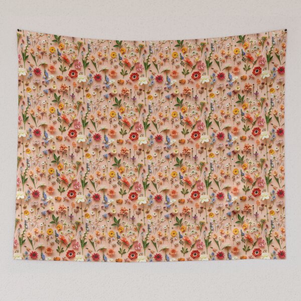 Item preview, A creative flat lay of assorted floral blooms forming designed and sold by sample325.