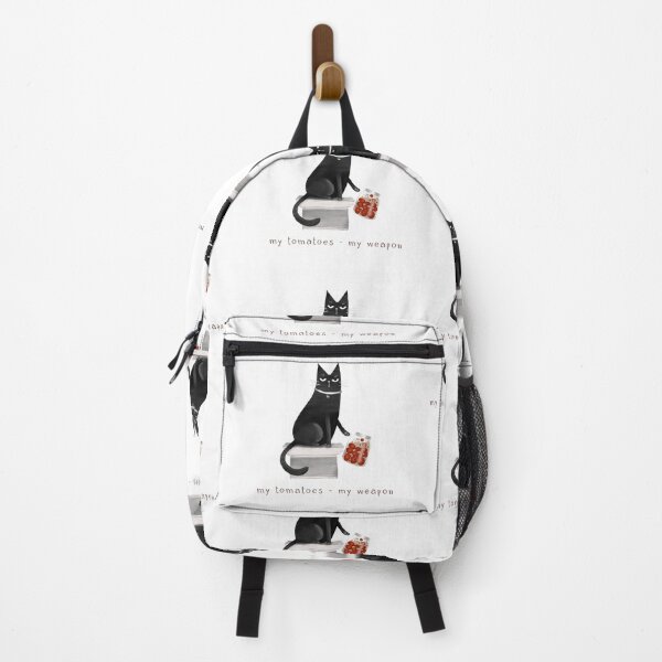 Item preview, Cartoon black cat throwing off a jar of tomatoes with the inscription "My tomatoes - my weapon." designed and sold by Makitsu Neko.