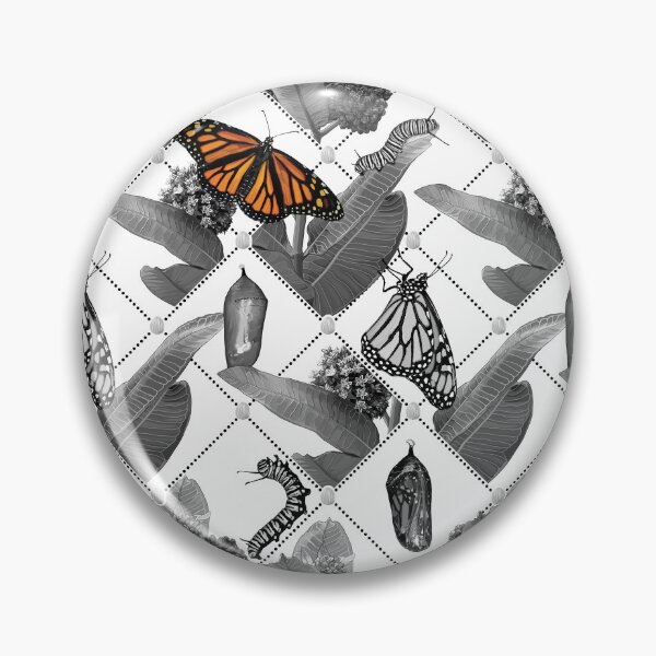 Item preview, Greyscale Monarch Lifecycle Pattern with Orange Butterfly designed and sold by Carleah Unique.