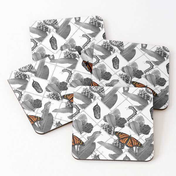 Item preview, Greyscale Monarch Lifecycle Pattern with Orange Butterfly designed and sold by Carleah Unique.