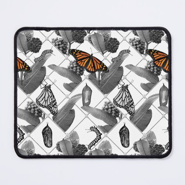 Item preview, Greyscale Monarch Lifecycle Pattern with Orange Butterfly designed and sold by Carleah Unique.
