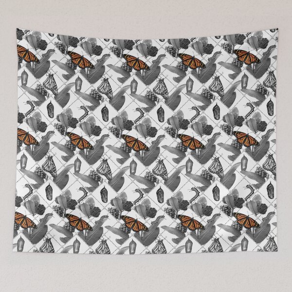 Item preview, Greyscale Monarch Lifecycle Pattern with Orange Butterfly designed and sold by Carleah Unique.