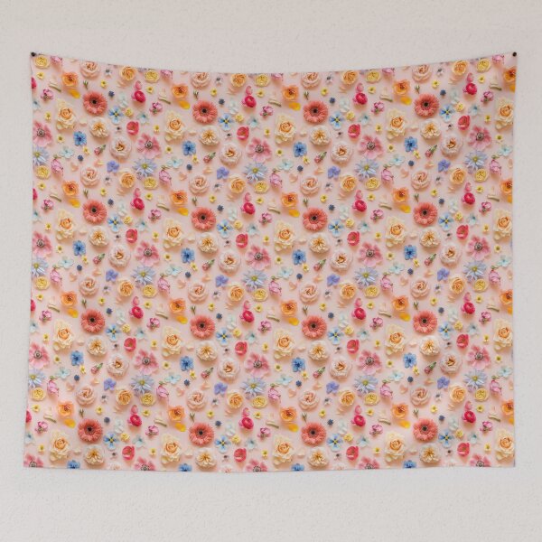 Item preview, A creative flat lay of assorted floral blooms forming designed and sold by sample325.