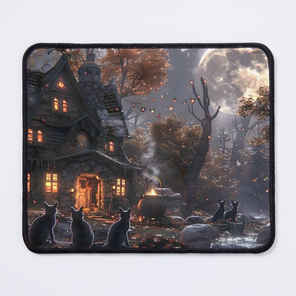 Item preview, Mysterious Haunted House with Black Cats under a Full Moon designed and sold by ZvekiVintage.