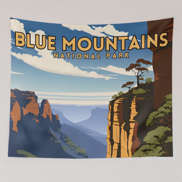 Item preview, Blue Mountains National Park Australia Three Sisters Retro Vintage designed and sold by ZionPosteria.