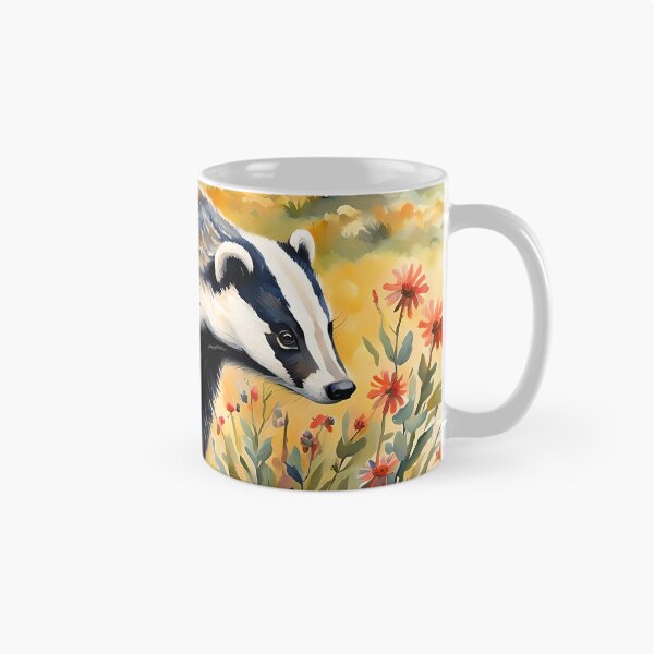 Artikelvorschau, „Dachs & Wildblumen“ – Britische Tierwelt, Aquarellstil entworfen und verkauft von Country-Artist.