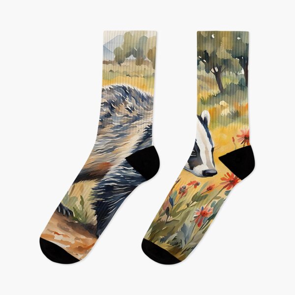 Artikelvorschau, „Dachs & Wildblumen“ – Britische Tierwelt, Aquarellstil entworfen und verkauft von Country-Artist.