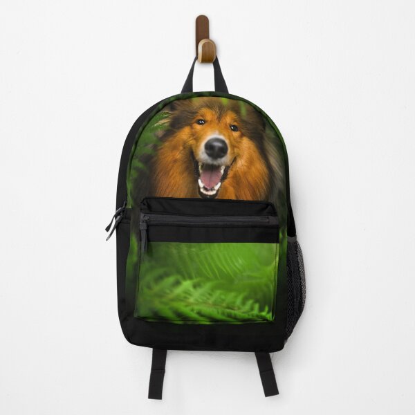 Item preview, Rough Collie dog, portrait, forest, ferns, greenery, artistic photography designed and sold by MrGreenDragon.