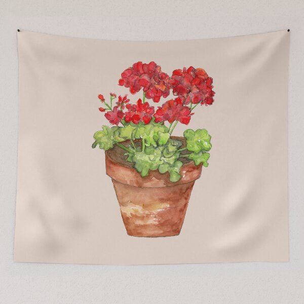 Item preview, Watercolor Blooming Red Geranium in Pot designed and sold by ALA Creative Studio.