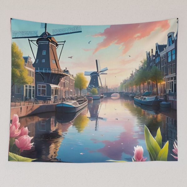 Item preview, Windmills Along the Canal: Dutch Countryside Charm designed and sold by GrizzlyCollective.