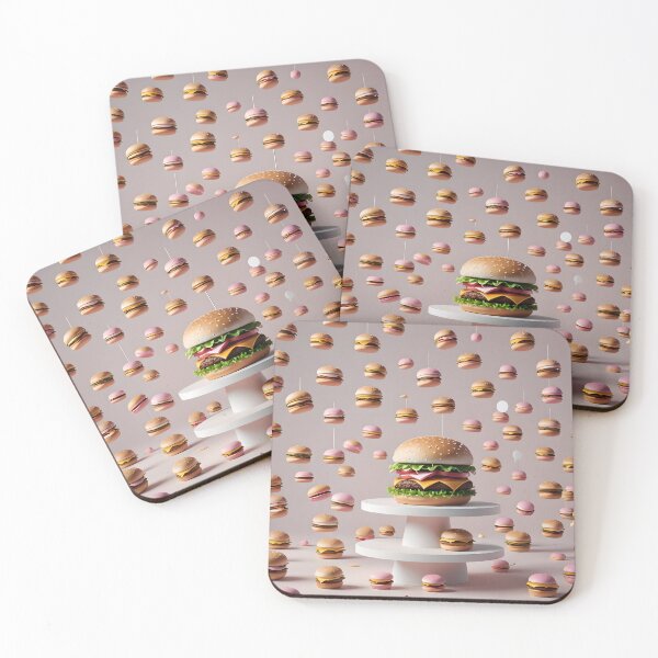 Item preview, Flying burgers conceptual minimalist pink pattern designed and sold by ShaViArt.