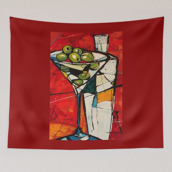 Item preview, Dynamic Martini and Shaker Symphony- Vivid Reds and Contrasting Hues in Abstract Composition designed and sold by OlfactoART Studio.