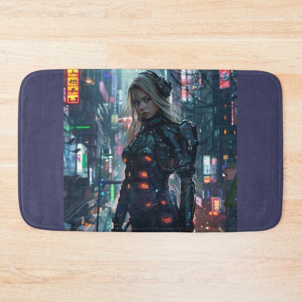 Item preview, Neon Sentinel in the Cyberpunk Cityscape designed and sold by AndreaMart.