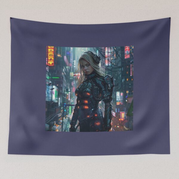 Item preview, Neon Sentinel in the Cyberpunk Cityscape designed and sold by AndreaMart.