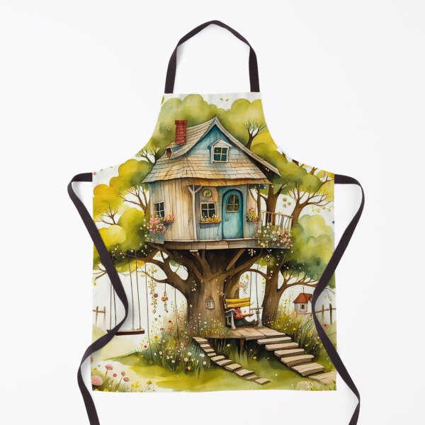Item preview, The Hideout Cute Fantasy Multi-Story Wooden Tree House in the Meadow With Spring Flowers and Dandelions Garden - Whimsical Illustration designed and sold by MyArt23.