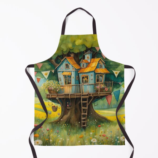 Item preview, The Hideout Cute Fantasy Wooden Tree House in the Meadow With Spring Flowers and Dandelions Garden - Whimsical Illustration designed and sold by MyArt23.