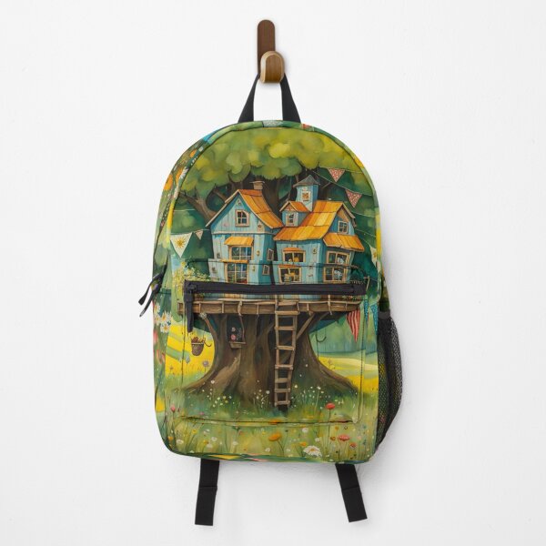 Item preview, The Hideout Cute Fantasy Wooden Tree House in the Meadow With Spring Flowers and Dandelions Garden - Whimsical Illustration designed and sold by MyArt23.