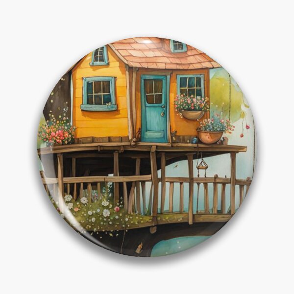 Item preview, The Hideout Cute Fantasy Wooden Tree House in the Meadow With Spring Flowers and Dandelions Garden - Whimsical Illustration designed and sold by MyArt23.