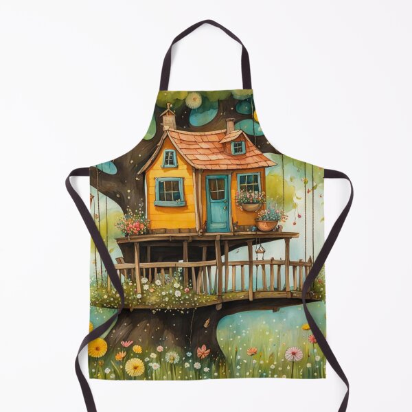 Item preview, The Hideout Cute Fantasy Wooden Tree House in the Meadow With Spring Flowers and Dandelions Garden - Whimsical Illustration designed and sold by MyArt23.